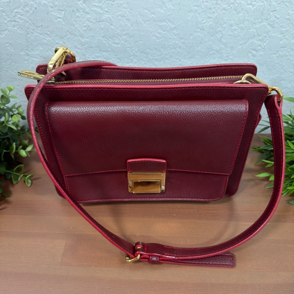 Bimba Y Lola Women Burgundy Pebbled Faux Leather Crossbody Bag